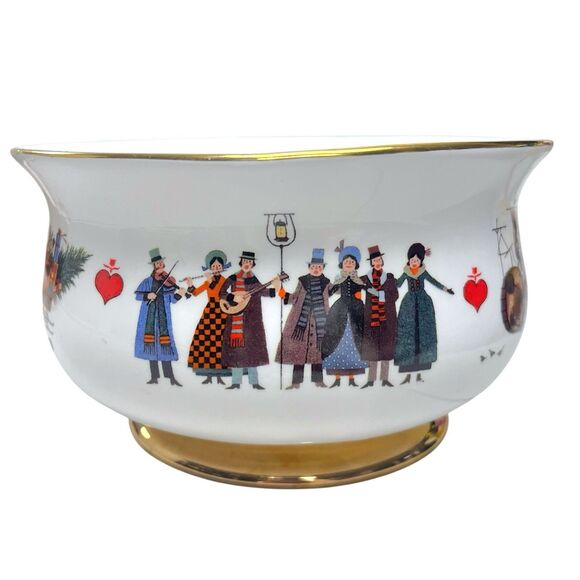 Vintage 1999 Charles Wysocki Christmas Love Bowl Telaflora Gold Base Holiday - Picture 3 of 8